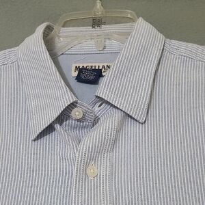 MAGELLAN SPORTSWEAR Light Blue Striped Long Sleeve Button Down Shirt - Size XL